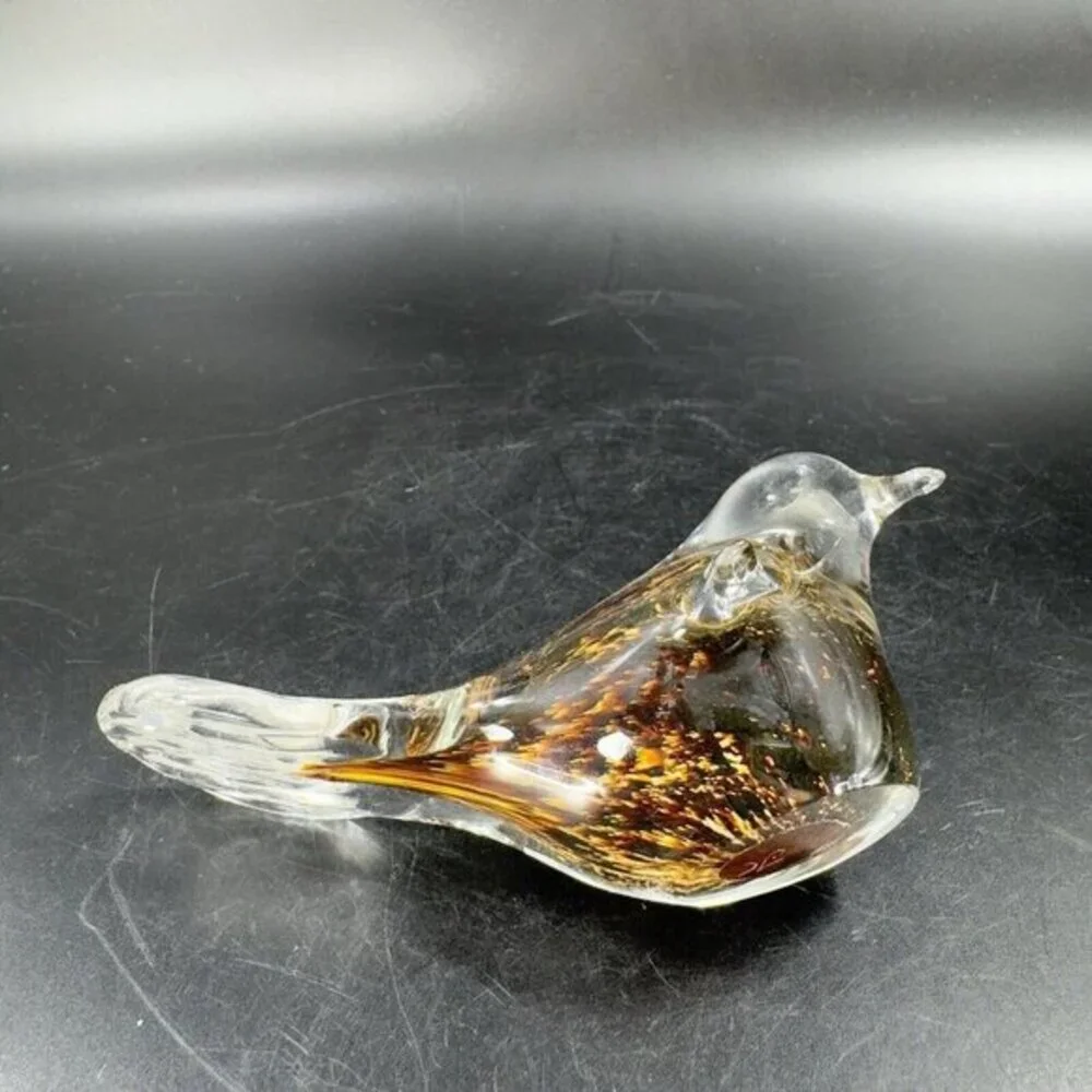 Hand Blown Art Glass Bird‎ Figurine Paperweight Glass Artist Signed JC Vintage